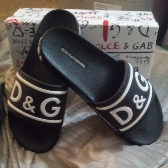 Dolce & Gabbana Black and White Slide Sandals